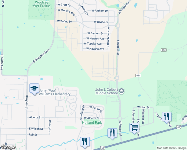 map of restaurants, bars, coffee shops, grocery stores, and more near 4334 West Cottage Street in Fayetteville