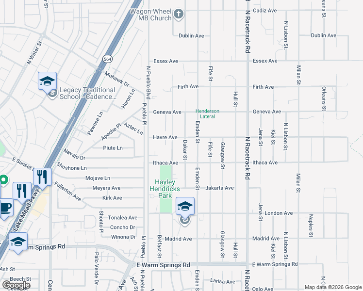 map of restaurants, bars, coffee shops, grocery stores, and more near 420 Dakar Street in Henderson