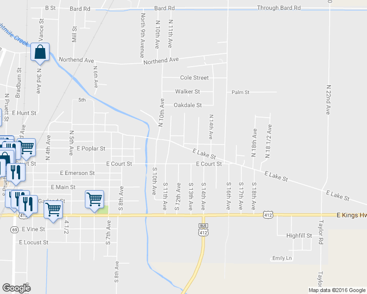 map of restaurants, bars, coffee shops, grocery stores, and more near 1112 East Lake Street in Paragould