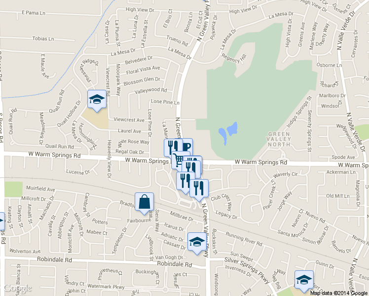 map of restaurants, bars, coffee shops, grocery stores, and more near 2321 N Green Valley Pkwy in Henderson
