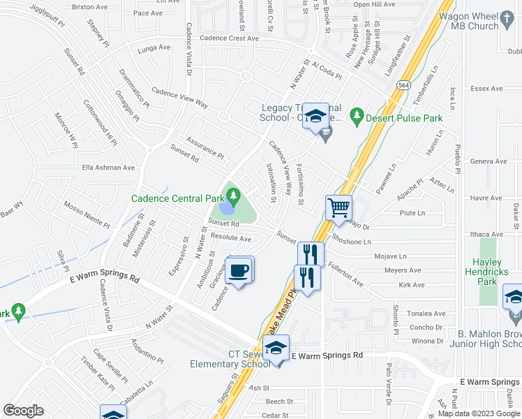 map of restaurants, bars, coffee shops, grocery stores, and more near 1108 East Sunset Road in Henderson