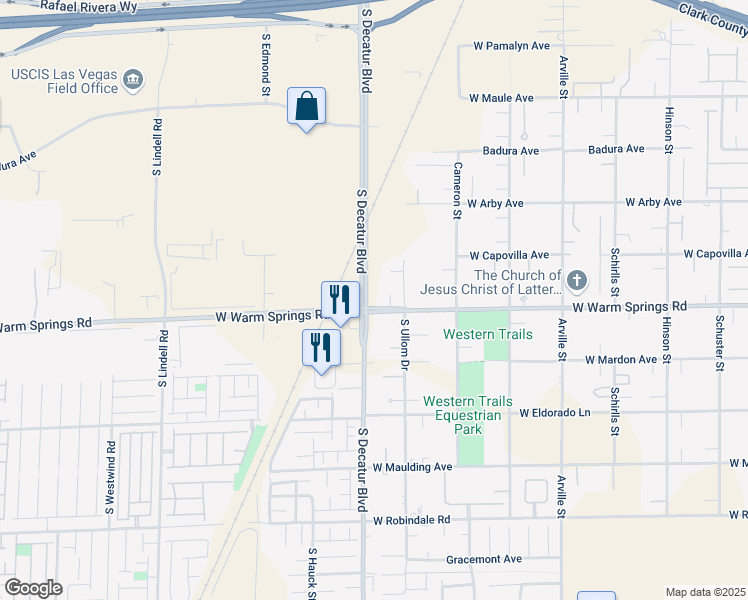 map of restaurants, bars, coffee shops, grocery stores, and more near 2 South Decatur Boulevard in Las Vegas