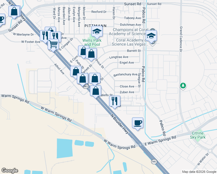 map of restaurants, bars, coffee shops, grocery stores, and more near 1325 Chestnut Street in Henderson