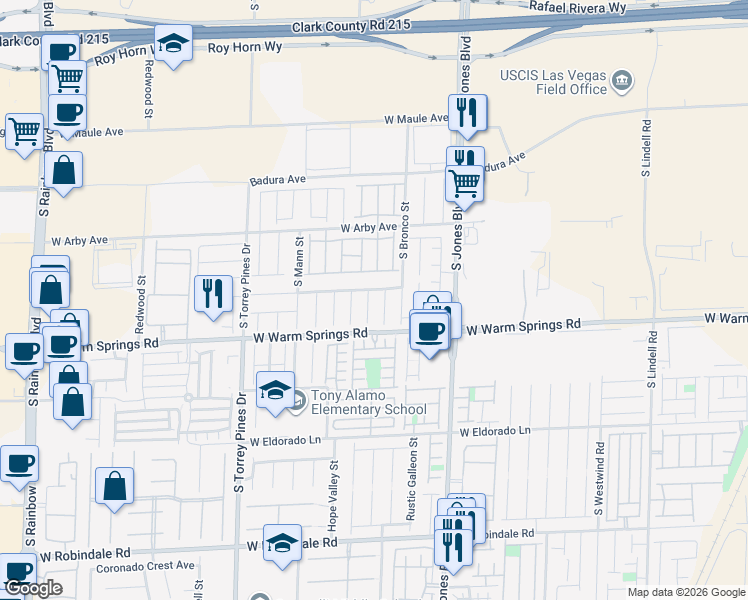 map of restaurants, bars, coffee shops, grocery stores, and more near 7230 Summit Lake Court in Las Vegas