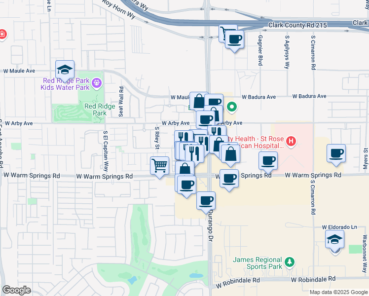 map of restaurants, bars, coffee shops, grocery stores, and more near 7167 South Durango Drive in Las Vegas