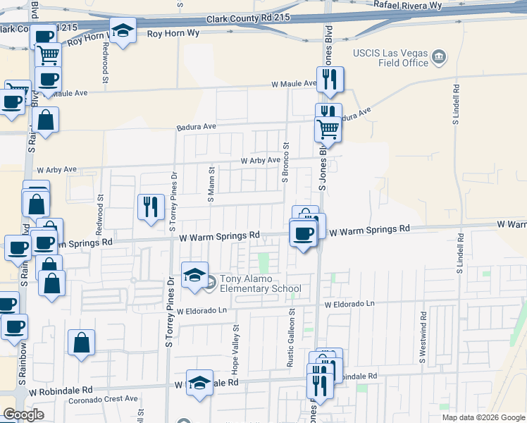 map of restaurants, bars, coffee shops, grocery stores, and more near 7230 Summit Lake Court in Las Vegas
