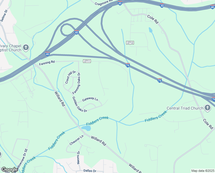 map of restaurants, bars, coffee shops, grocery stores, and more near 2297 Fanning Road in Winston-Salem