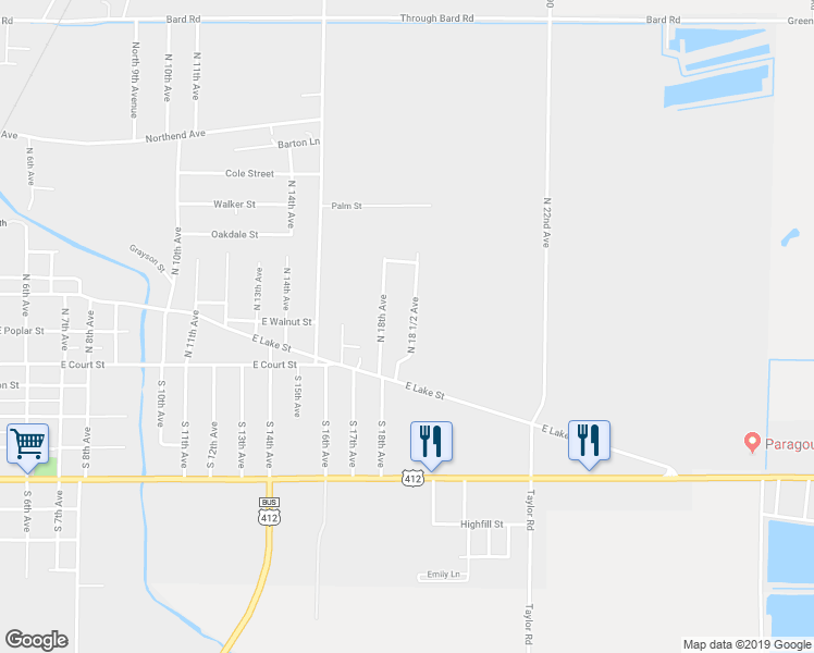 map of restaurants, bars, coffee shops, grocery stores, and more near 202 North 18 1/2 Avenue in Paragould