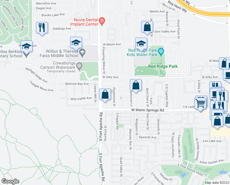 map of restaurants, bars, coffee shops, grocery stores, and more near 7196 Plushstone Street in Las Vegas