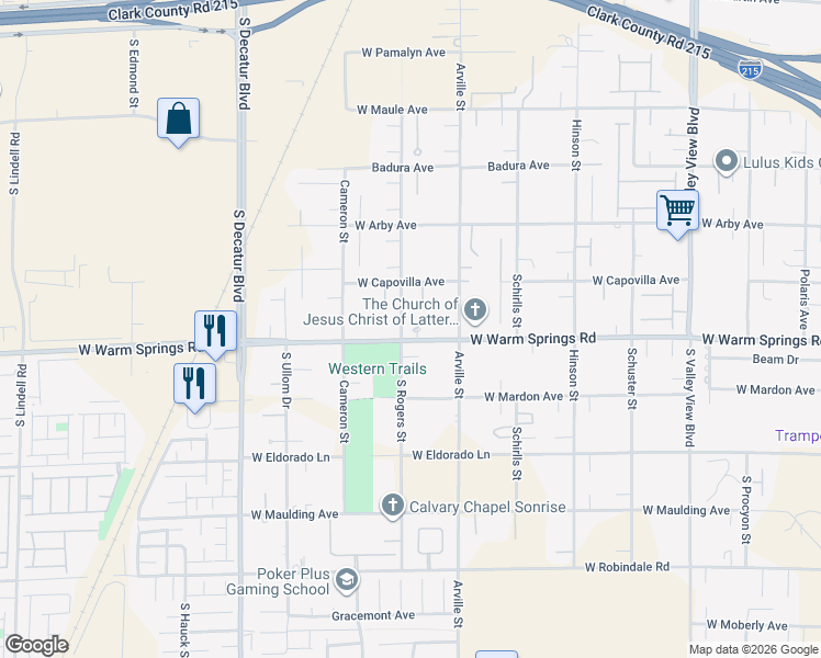 map of restaurants, bars, coffee shops, grocery stores, and more near 7310 South Rogers Street in Las Vegas