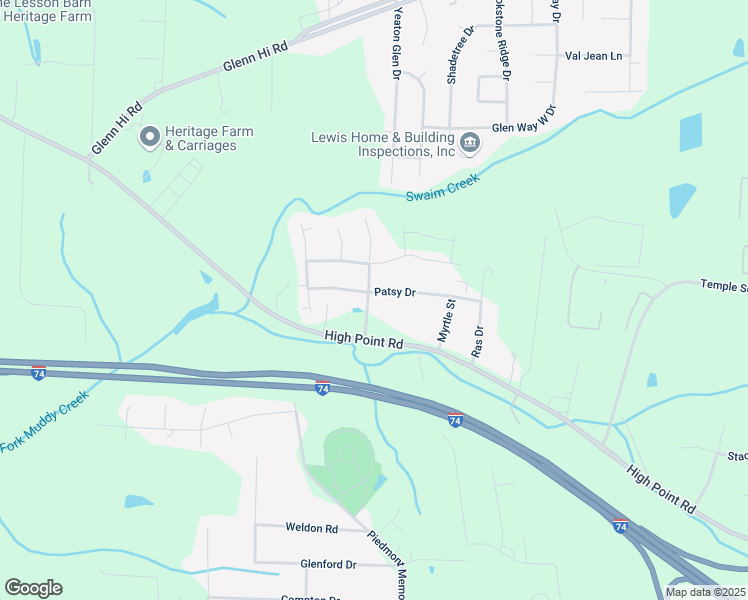 map of restaurants, bars, coffee shops, grocery stores, and more near 4010 Patsy Drive in Winston-Salem