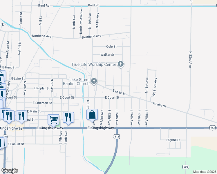 map of restaurants, bars, coffee shops, grocery stores, and more near 1218 East Lake Street in Paragould