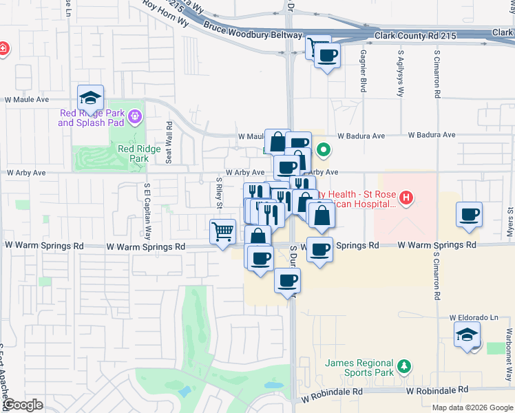 map of restaurants, bars, coffee shops, grocery stores, and more near 7159 South Durango Drive in Las Vegas