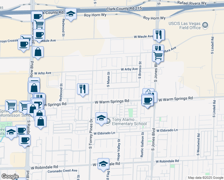 map of restaurants, bars, coffee shops, grocery stores, and more near 7221 Atascadero Creek Court in Las Vegas