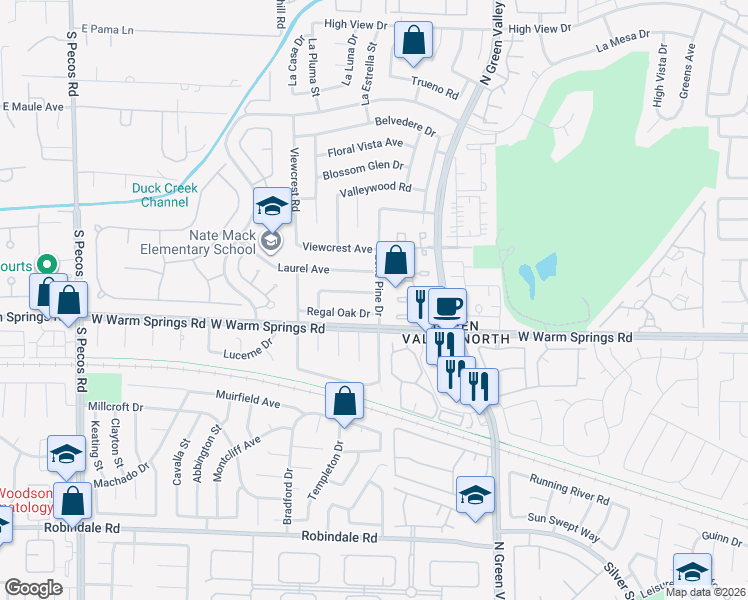 map of restaurants, bars, coffee shops, grocery stores, and more near 3129 White Rose Way in Henderson