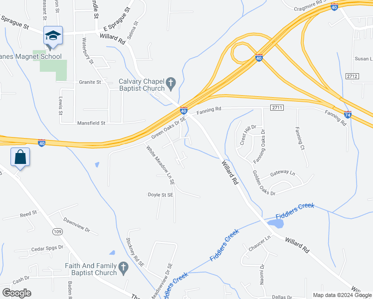 map of restaurants, bars, coffee shops, grocery stores, and more near 1506 Oakshire Court in Winston-Salem