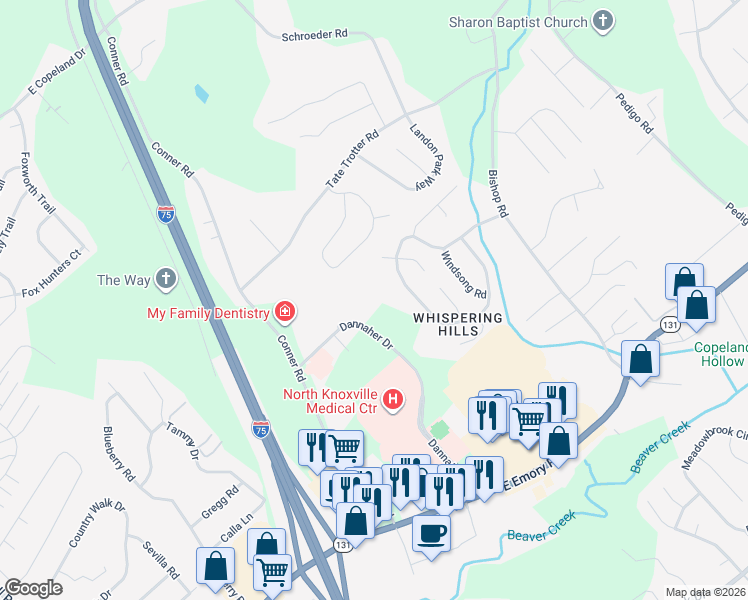 map of restaurants, bars, coffee shops, grocery stores, and more near 7700 Dannaher Drive in Powell