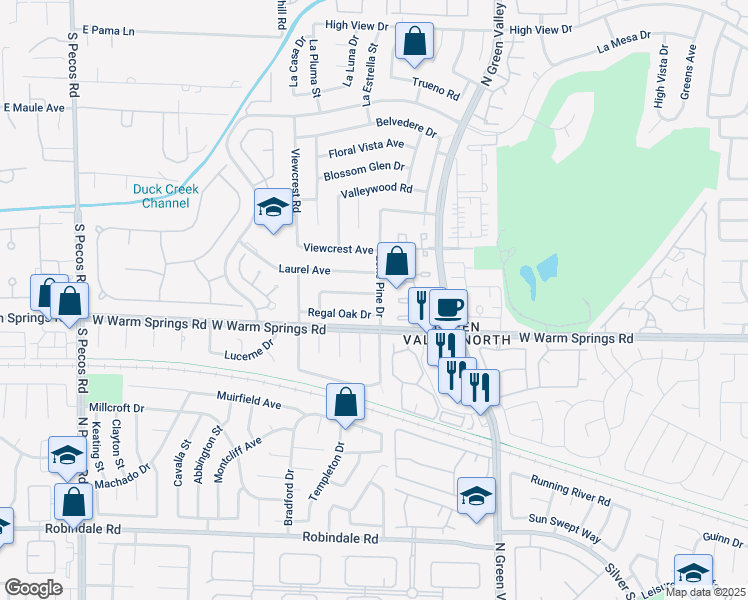 map of restaurants, bars, coffee shops, grocery stores, and more near 3129 White Rose Way in Henderson