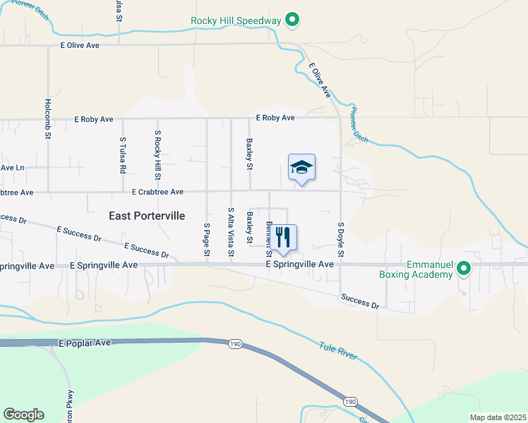 map of restaurants, bars, coffee shops, grocery stores, and more near 484 Bennett Street in Porterville
