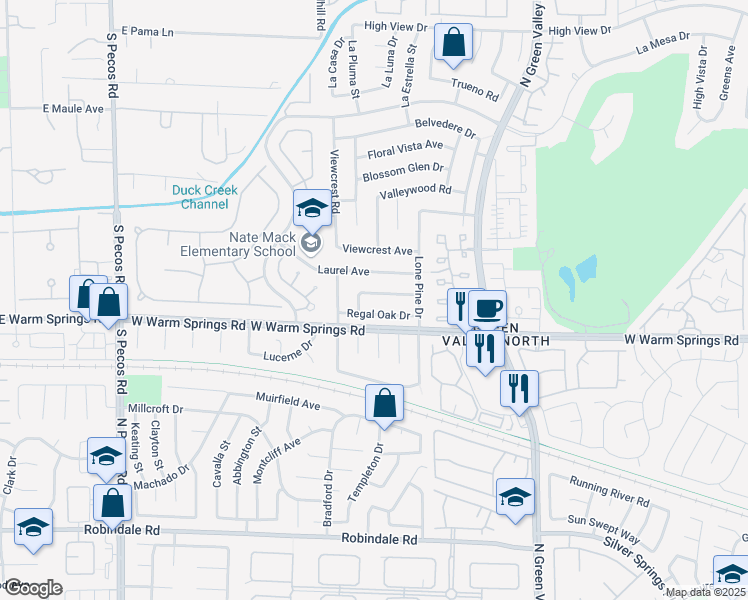 map of restaurants, bars, coffee shops, grocery stores, and more near 3145 White Rose Way in Henderson