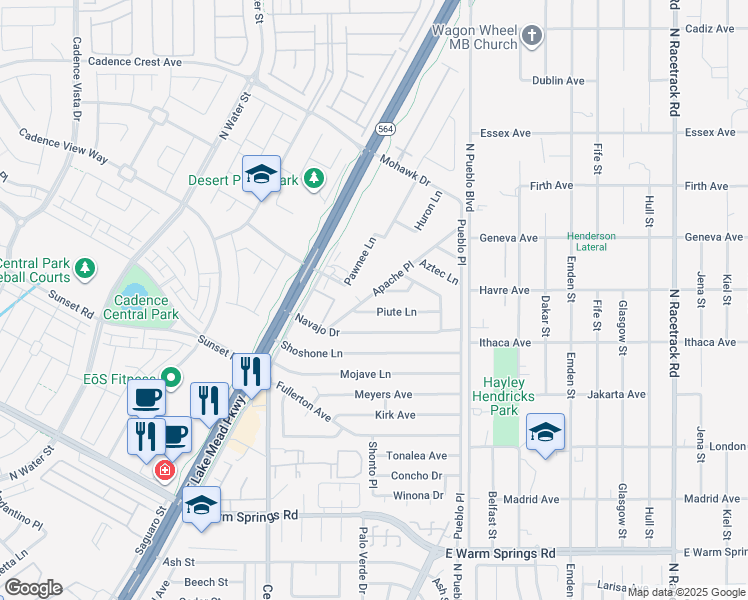 map of restaurants, bars, coffee shops, grocery stores, and more near 220 Hopi Lane in Henderson