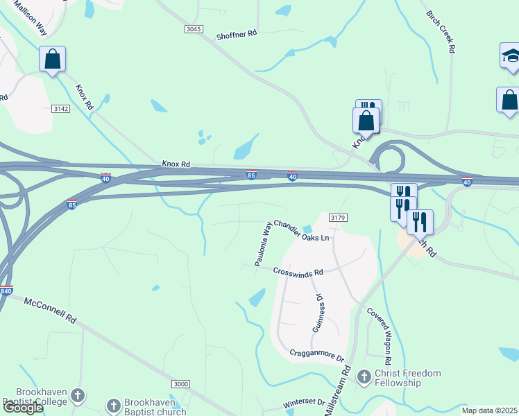 map of restaurants, bars, coffee shops, grocery stores, and more near 5310 Roshni Terrace in McLeansville