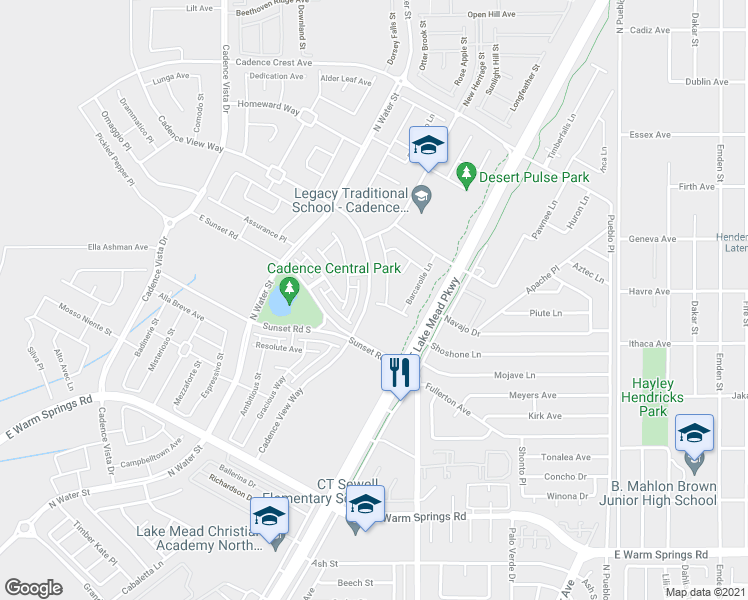 map of restaurants, bars, coffee shops, grocery stores, and more near 429 Cadence View Way in Henderson