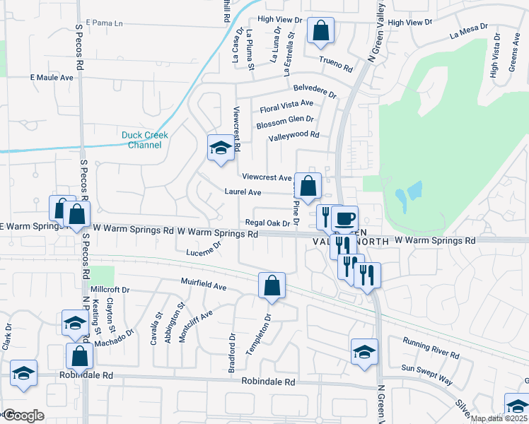 map of restaurants, bars, coffee shops, grocery stores, and more near 3145 White Rose Way in Henderson