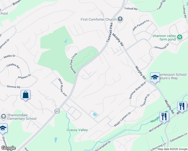 map of restaurants, bars, coffee shops, grocery stores, and more near 5304 Tazewell Pointe Way in Knoxville
