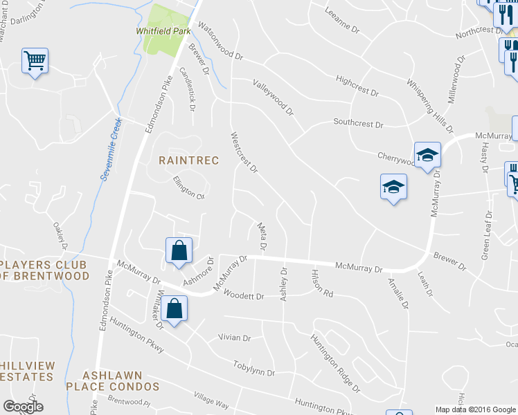 map of restaurants, bars, coffee shops, grocery stores, and more near 5060 Meta Drive in Nashville