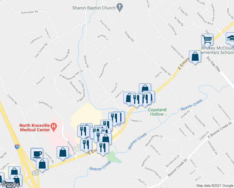 map of restaurants, bars, coffee shops, grocery stores, and more near 811 Valerie Lane in Knoxville