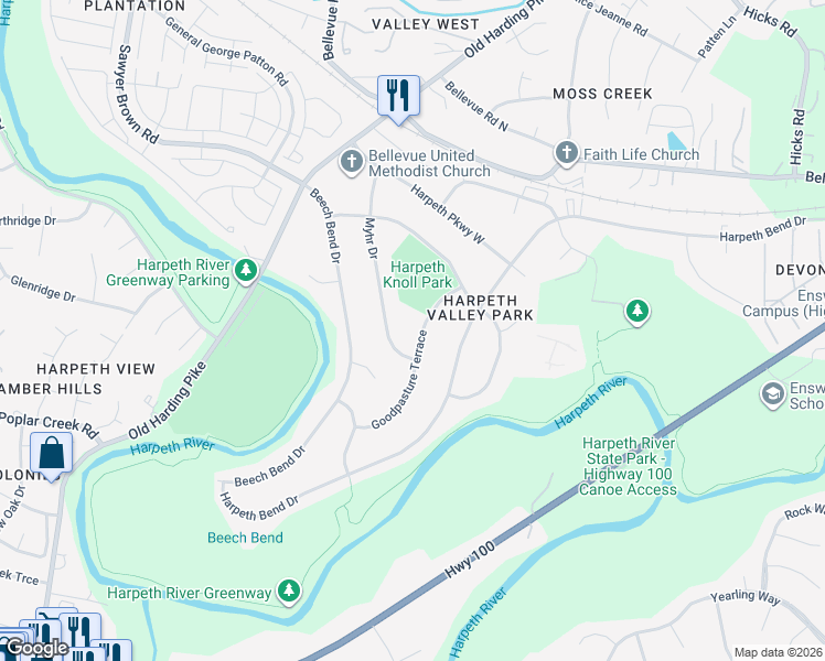 map of restaurants, bars, coffee shops, grocery stores, and more near 738 Goodpasture Terrace in Nashville