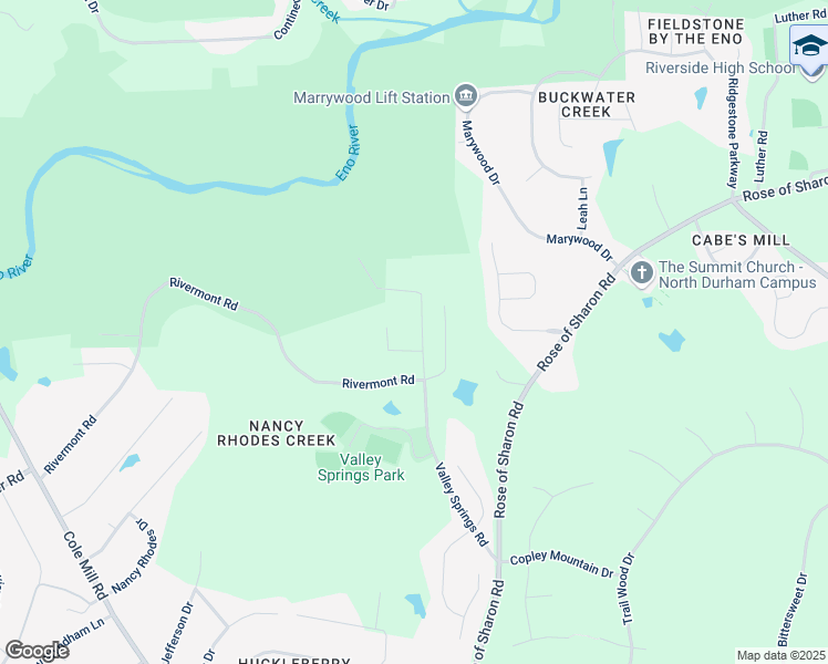 map of restaurants, bars, coffee shops, grocery stores, and more near 4017 Valley Springs Road in Durham