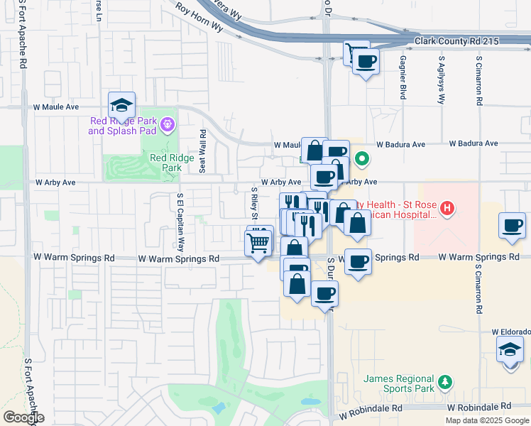 map of restaurants, bars, coffee shops, grocery stores, and more near 7135 South Durango Drive in Las Vegas