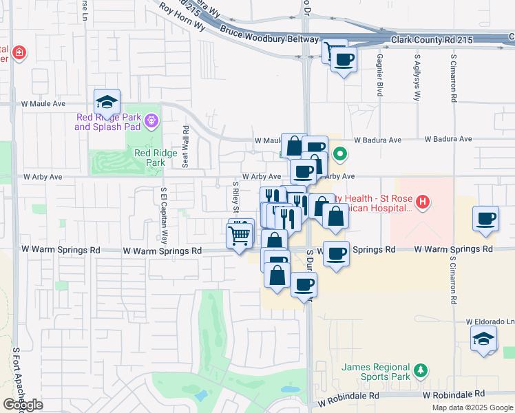 map of restaurants, bars, coffee shops, grocery stores, and more near 7139 South Durango Drive in Las Vegas