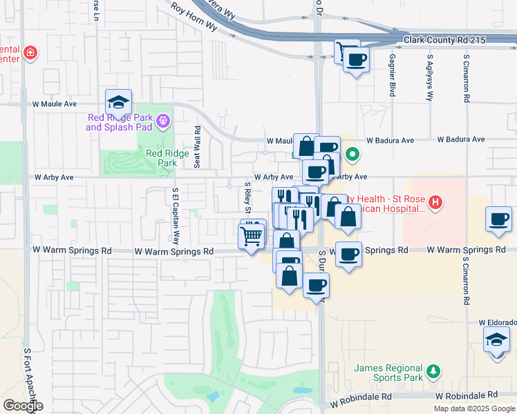 map of restaurants, bars, coffee shops, grocery stores, and more near 7135 South Durango Drive in Las Vegas
