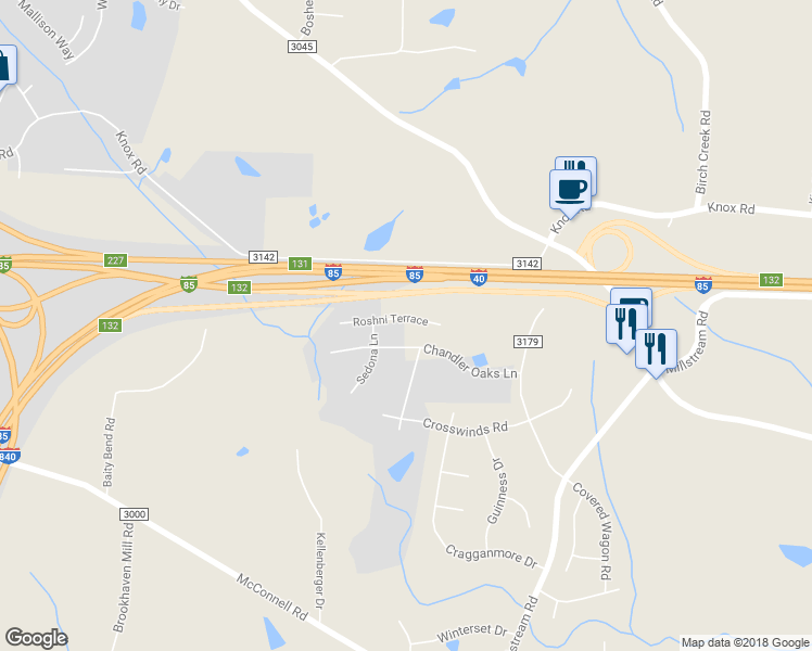 map of restaurants, bars, coffee shops, grocery stores, and more near 5310 Roshni Terrace in McLeansville