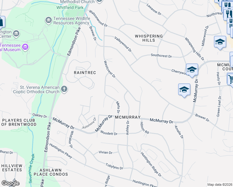 map of restaurants, bars, coffee shops, grocery stores, and more near 5060 Meta Drive in Nashville