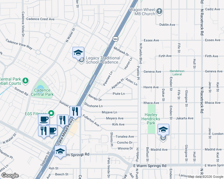 map of restaurants, bars, coffee shops, grocery stores, and more near 220 Hopi Lane in Henderson