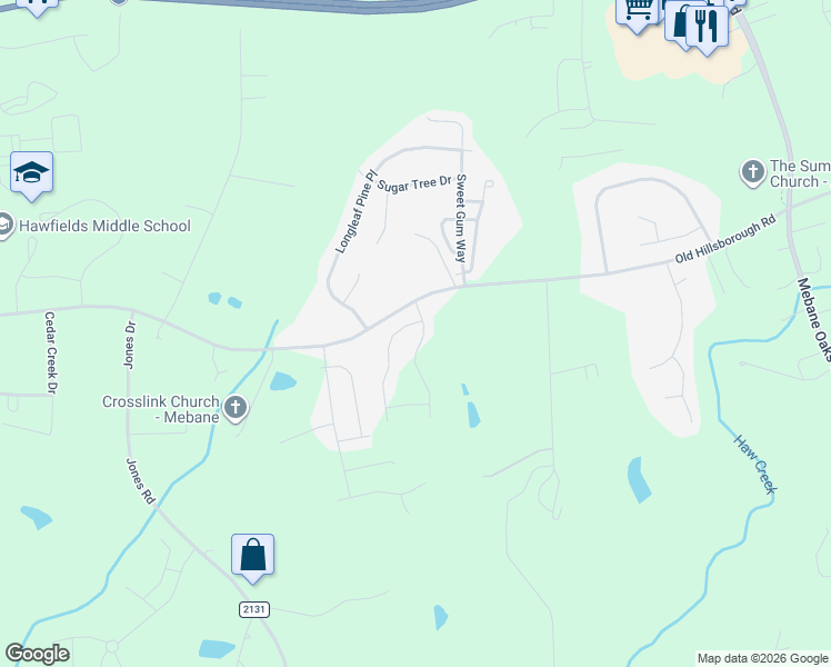 map of restaurants, bars, coffee shops, grocery stores, and more near 1245 Newton Drive in Mebane