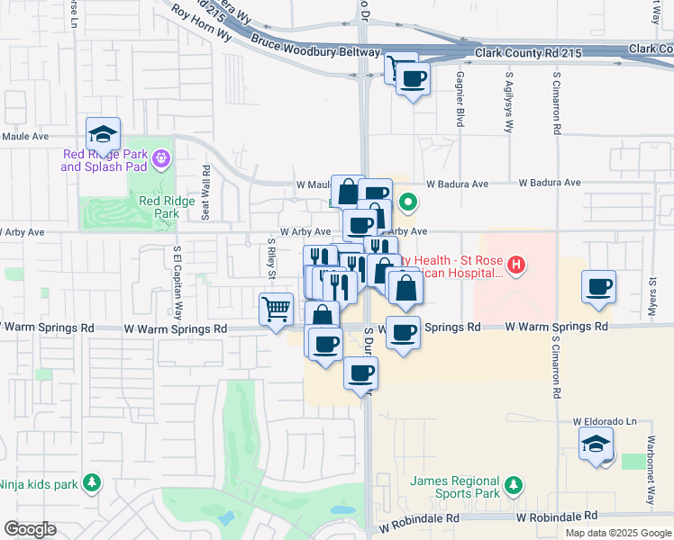 map of restaurants, bars, coffee shops, grocery stores, and more near 7159 South Durango Drive in Las Vegas