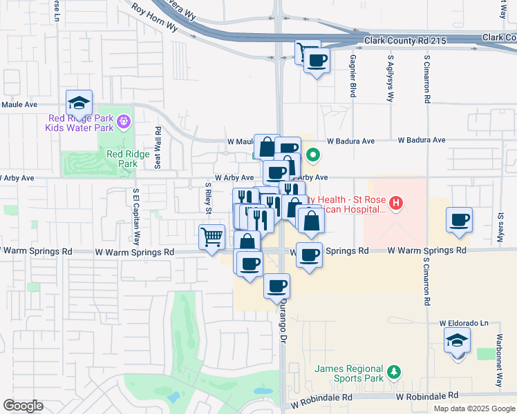 map of restaurants, bars, coffee shops, grocery stores, and more near 7163 South Durango Drive in Las Vegas
