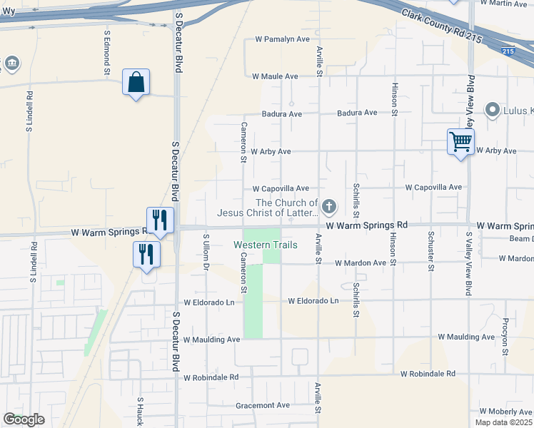 map of restaurants, bars, coffee shops, grocery stores, and more near 4536 West Warm Springs Road in Las Vegas
