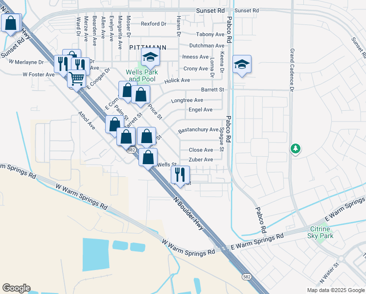 map of restaurants, bars, coffee shops, grocery stores, and more near 501 Close Avenue in Henderson