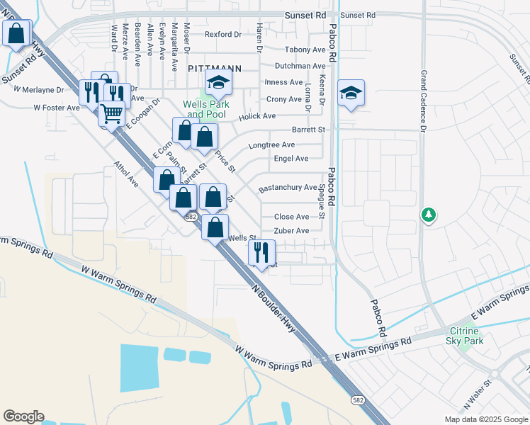 map of restaurants, bars, coffee shops, grocery stores, and more near 501 Close Avenue in Henderson