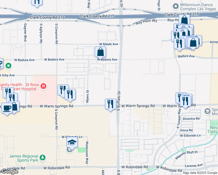 map of restaurants, bars, coffee shops, grocery stores, and more near 7017 South Buffalo Drive in Las Vegas