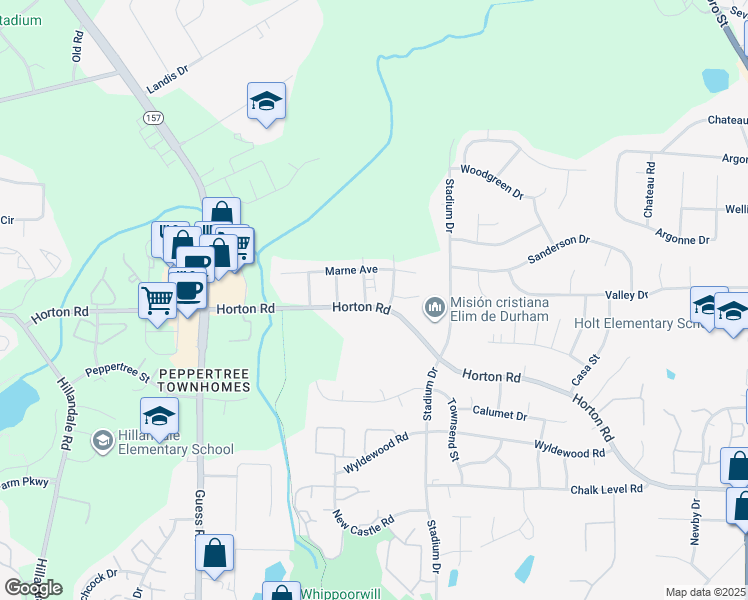 map of restaurants, bars, coffee shops, grocery stores, and more near 4211 Thames Avenue in Durham