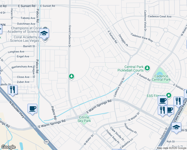 map of restaurants, bars, coffee shops, grocery stores, and more near East Warm Springs Road in Henderson