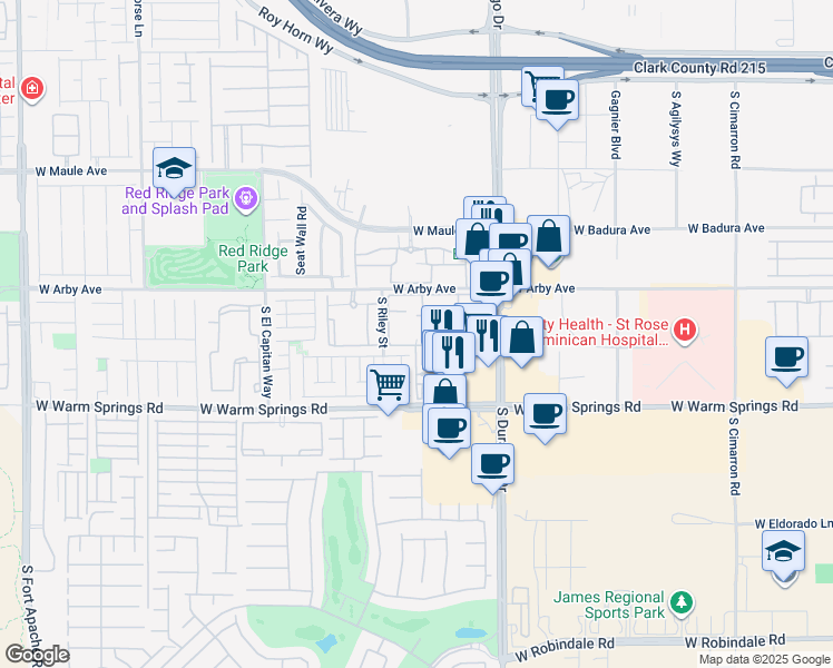 map of restaurants, bars, coffee shops, grocery stores, and more near 7123 South Durango Drive in Las Vegas