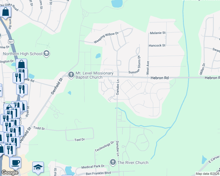 map of restaurants, bars, coffee shops, grocery stores, and more near 1008 Briar Rose Lane in Durham